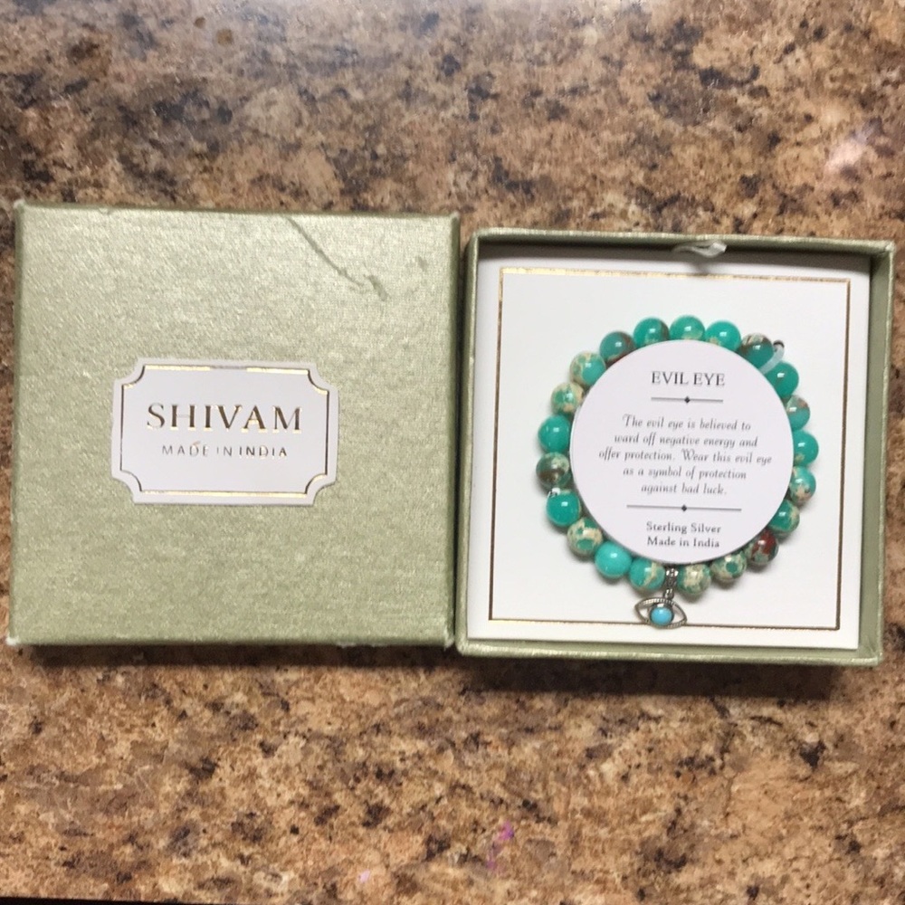 Shivam brand Sterling silver Turquoise Beads Evil Eye new in box without tags